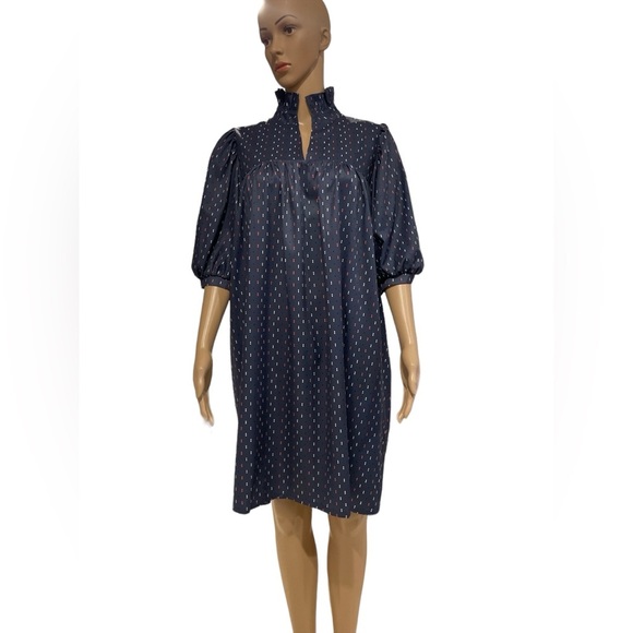 High Neck Dress in Navy Swiss Dot size L - Picture 2 of 6